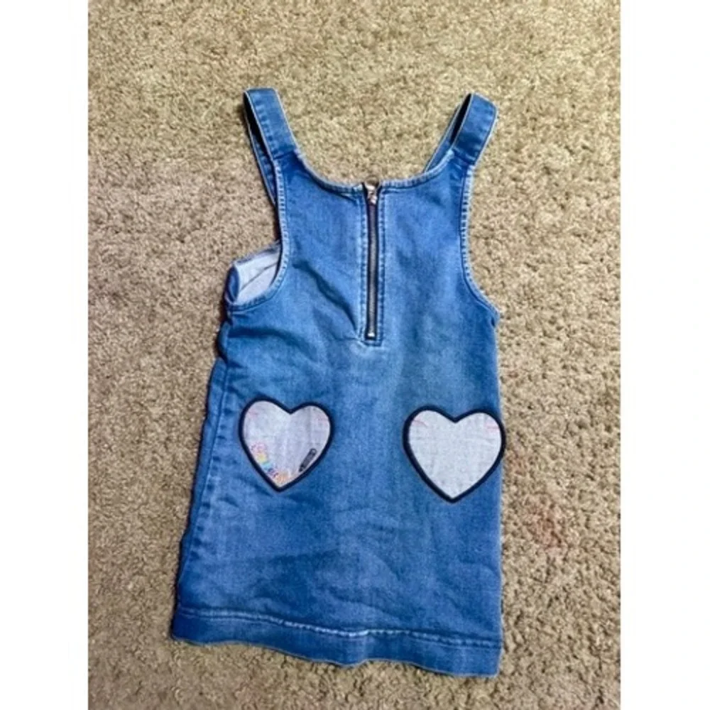 365 Kids From Garanimals Denim Jumper Dress Blue Heart Pockets Size 5 GAKD22035H